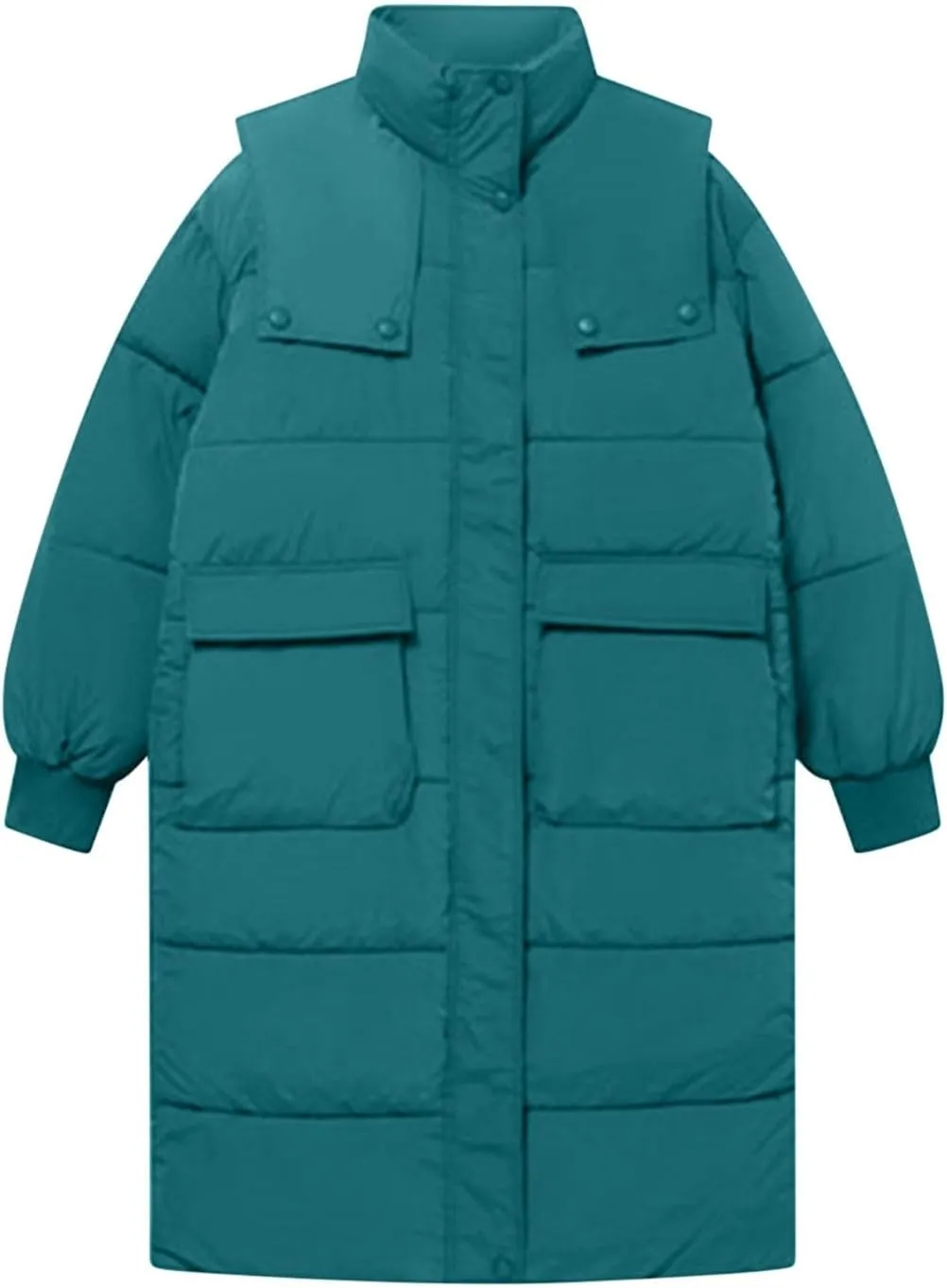 Womens Winter Long down Coats Zip up Stand Collar Puffer Parka Jackets Loose Casual Warm Padded Outerwear with Pocket