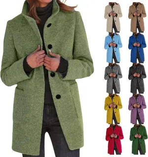 Womens Winter Long Pea Coats Wool Blend Peacoat Thicken Blazer Stand Collar Single Breasted Wool Coats 2024