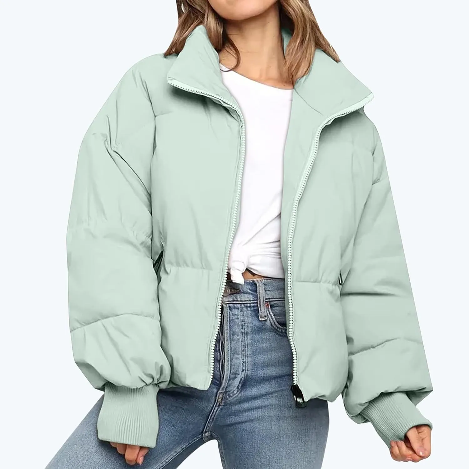 Women's Winter Puffer Coat Thicken Padded Down Jacket Outdoor Shearling Warm Quilted Casual Zipper 2024 Trendy Parka Outwear