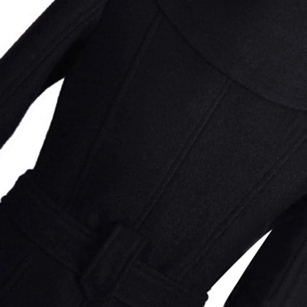 Women's Winter Single Breasted Wool Coat Slim Fit Notch Collar Business Woolen Blazer Jacket Belted Trench Coat