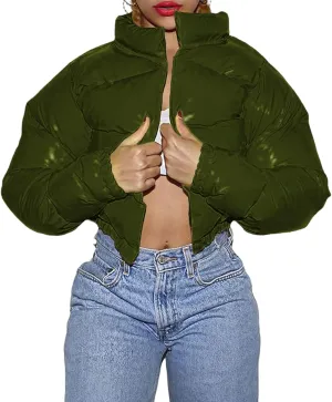 Women's Winter Warm Stand Collar Jackets Slim Fit Cropped Puffer Down Coats Casual Stylish Winter Outerwear