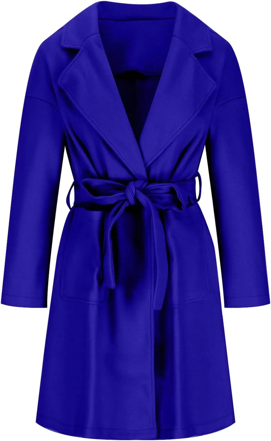 Women's Wool Coats Casual Notch Lapel Open Front Peacoat Plus Size Mid Length Overcoat Winter Trench Coats with Belt