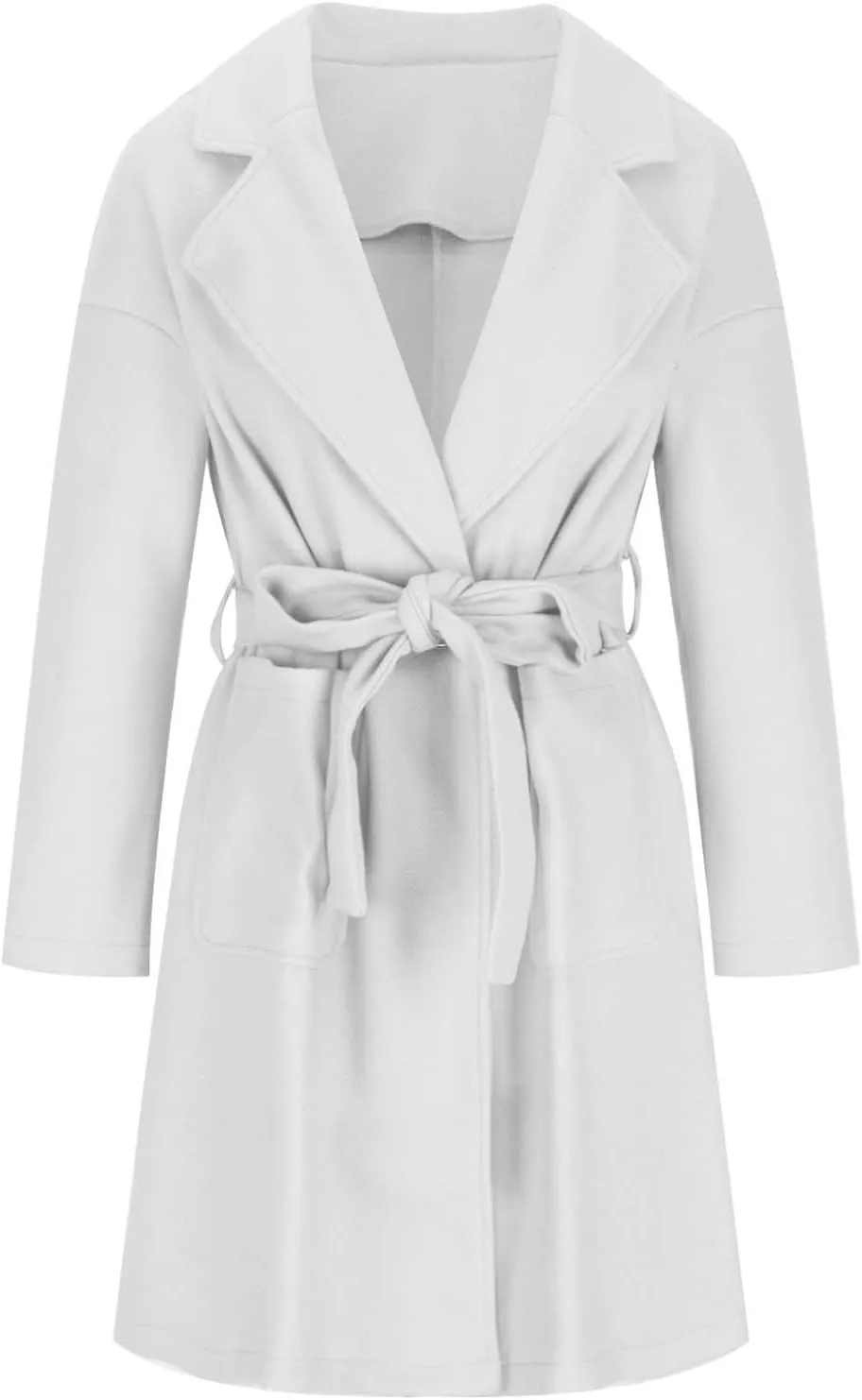 Women's Wool Coats Casual Notch Lapel Open Front Peacoat Plus Size Mid Length Overcoat Winter Trench Coats with Belt