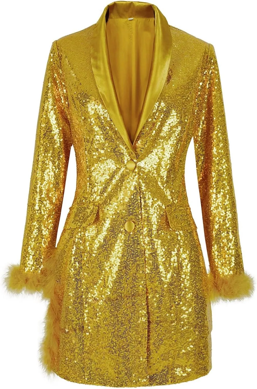 Womens Work Dress Fashion Sequin Feather Blazers Elegant Slim Fit Long Sleeve Button Jacket Coat 2024 Fall Party Suit