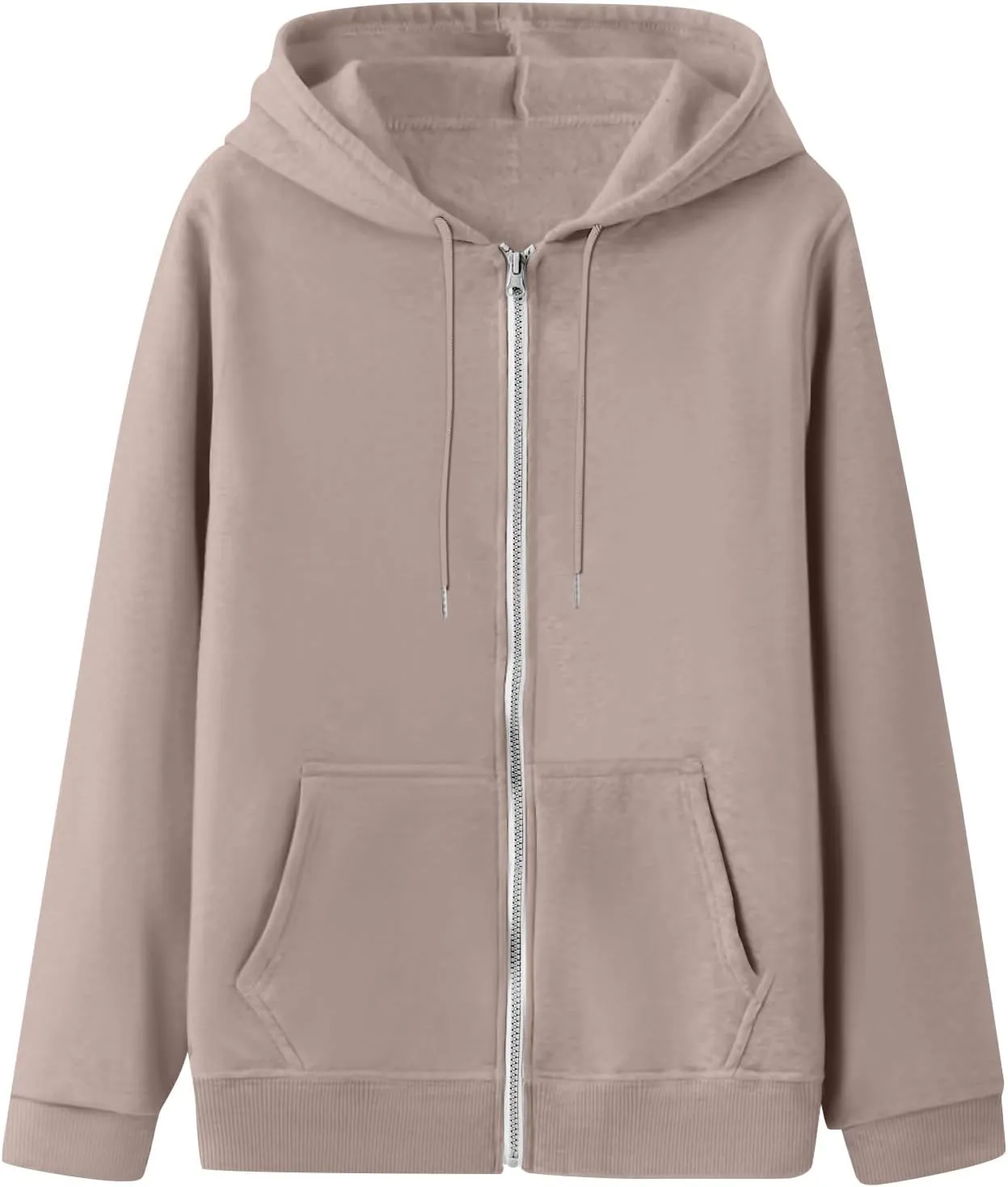 Womens Zip Up Hoodies Long Sleeve Drawstring Sweatshirt Oversized Zipper Hoodies Fleece Jacket with Pockets