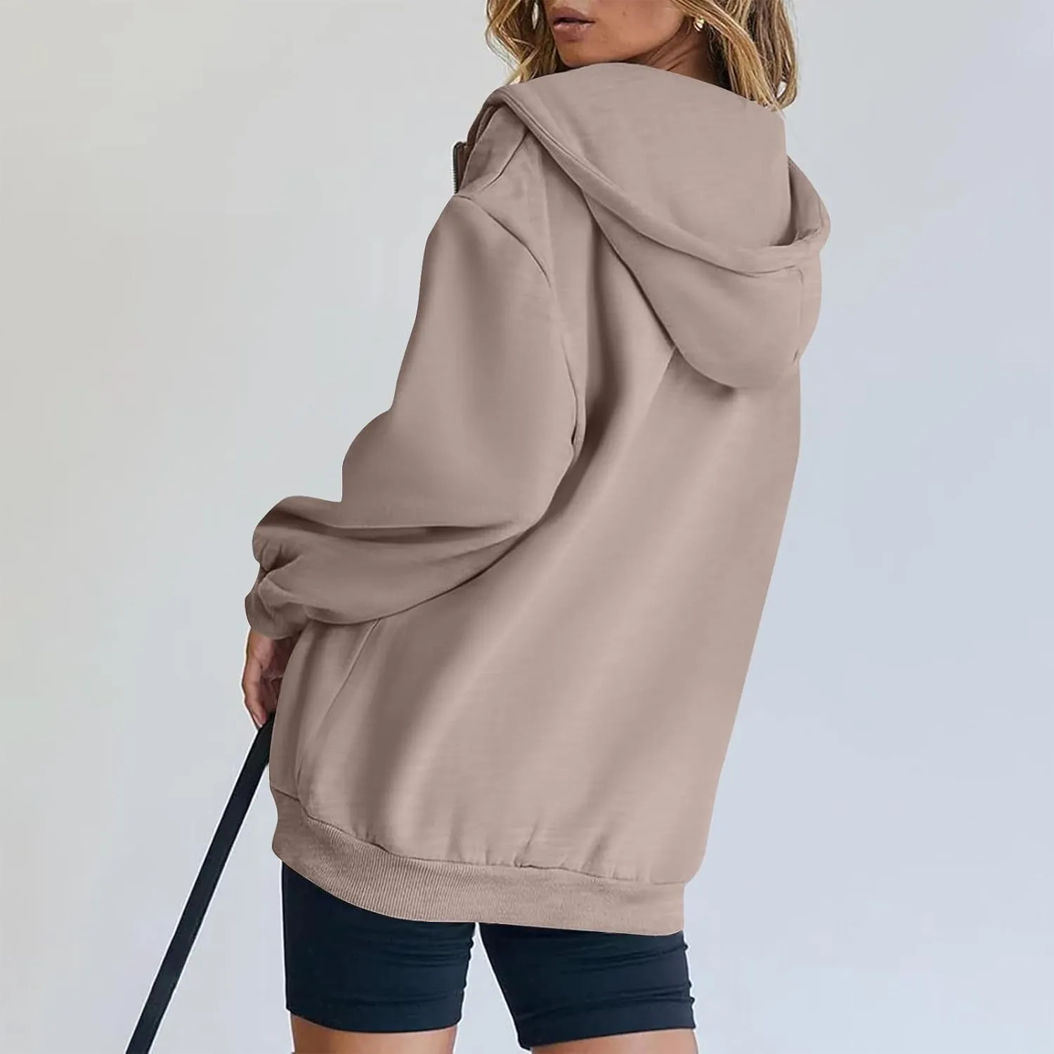 Womens Zip Up Hoodies Long Sleeve Drawstring Sweatshirt Oversized Zipper Hoodies Fleece Jacket with Pockets