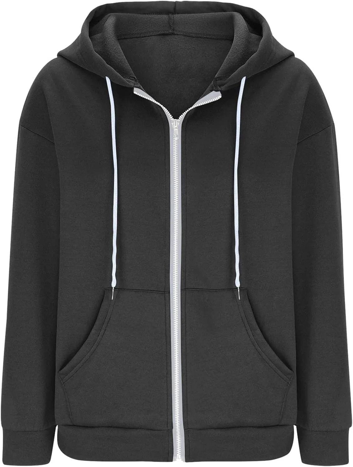 Womens Zip Up Hoodies Solid Long Sleeve Oversized Sweatshirts Fleece Jacket with Pockets