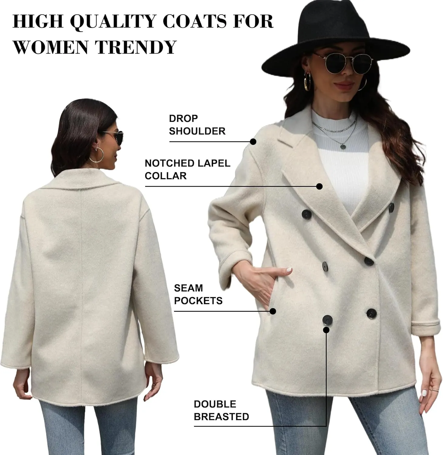 Wool Blend Wrap Coat Women's Superior 70% Wool Coat, Classy Long Wool Coat with Belt
