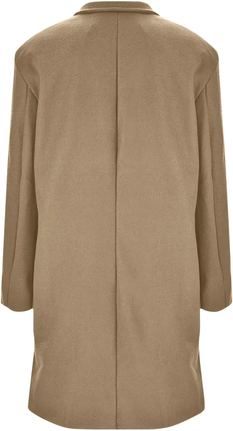 Wool Coats for Women Casual Wool Trench Double Pea Coats Stand Collar Fleece Lined Jacket Outerwear