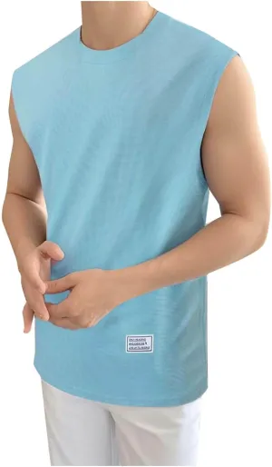 Workout Tank Tops for Men Sleeveless Round Neck Loose Comfy Training Shirts Casual Solid Flowy Hem Athletic Tops