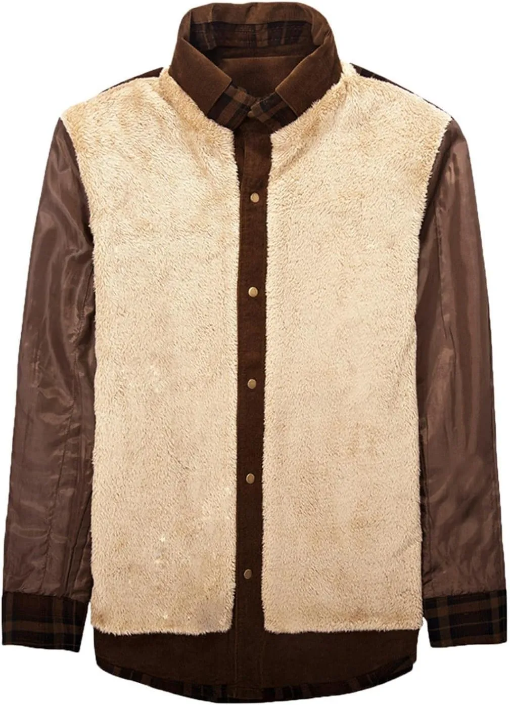 WUAI-Men Winter Warm Sherpa Fleece Lined Shirt Jackets Thicken Button Down Thermal Buffalo Plaid Flannel Shacket Outwear