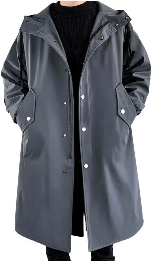 Xiaojmake Men Black Waterproof Long Hooded Rain Coat Trench Jacket Outdoor Hiking Windbreaker Motorcycle Raincoats Outdoor