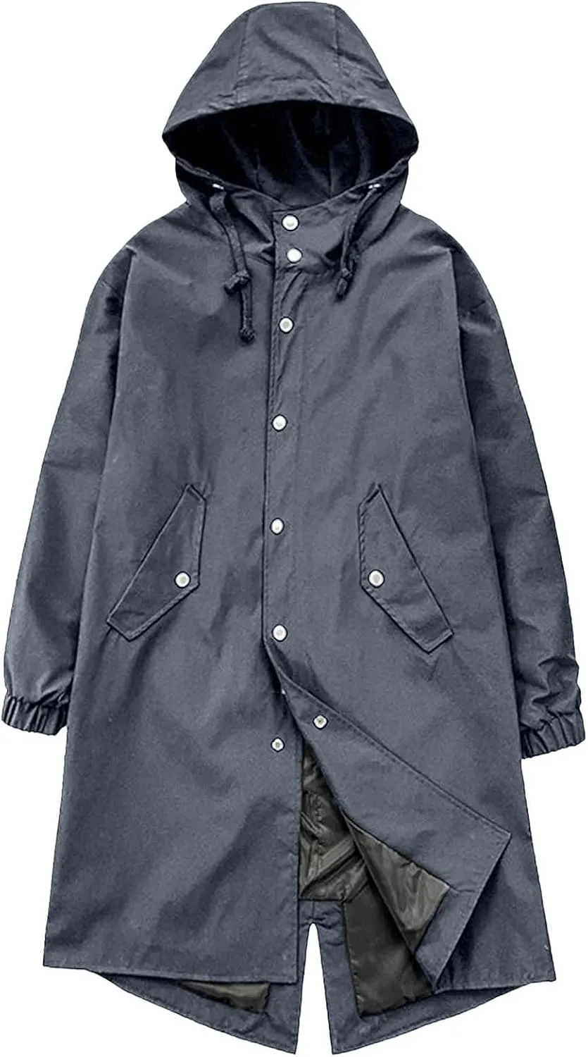 Xiaojmake Men Black Waterproof Long Hooded Rain Coat Trench Jacket Outdoor Hiking Windbreaker Motorcycle Raincoats Outdoor