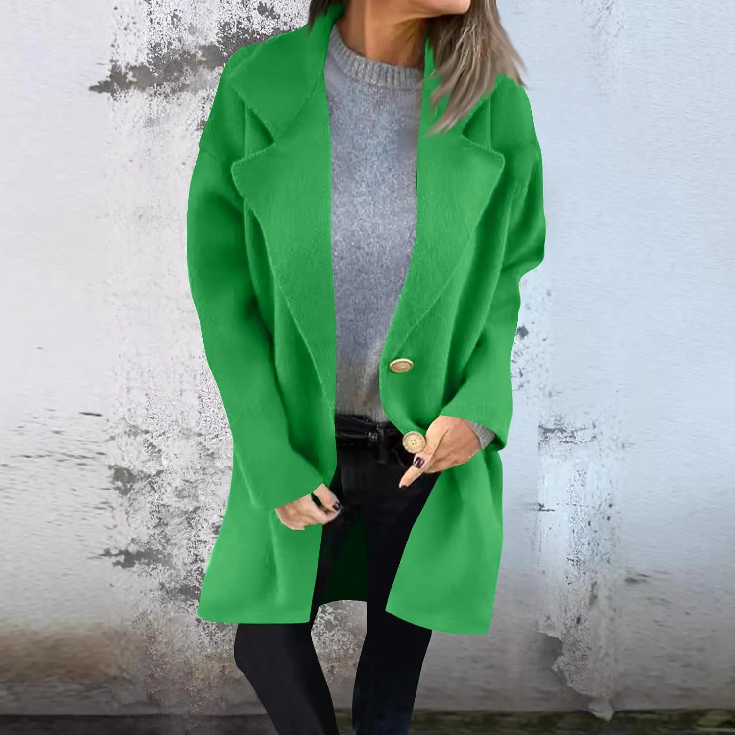 YRAETENM Womens Casual Jackets Single Breasted Notched Lapel Collar Wool Blend Overcoat Lightweight Solid Color Trench Coats