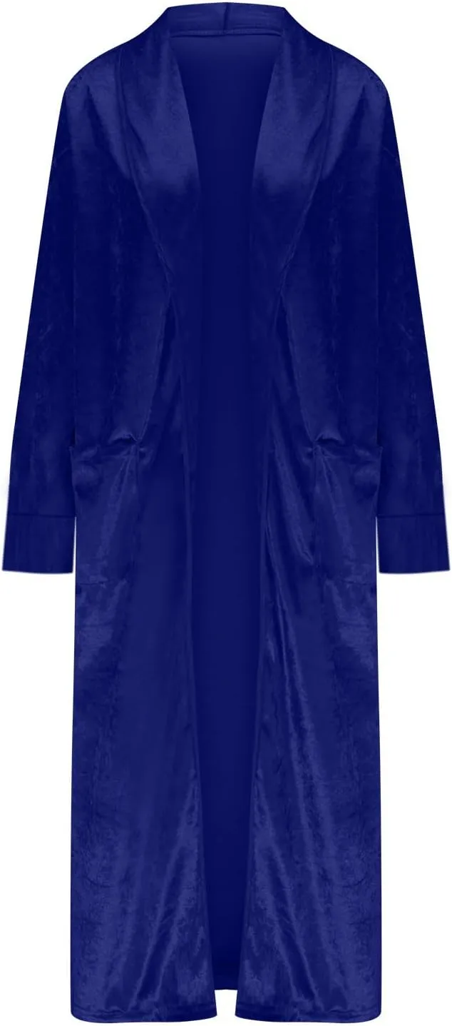 YRAETENM Women's Long Velvet Cardigan Jacket Fall Dressy Open Front Velour Lapel Coatigan Jackets Business Office Outwear