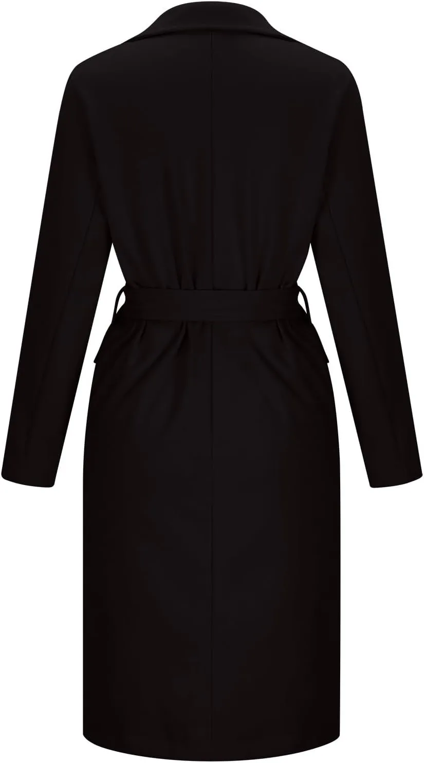 YRAETENM Womens Long Wool Pea Coats Winter Open Front Notched Collar Cardigan Casual Warm Woolen Blend Trench Coats with Belt