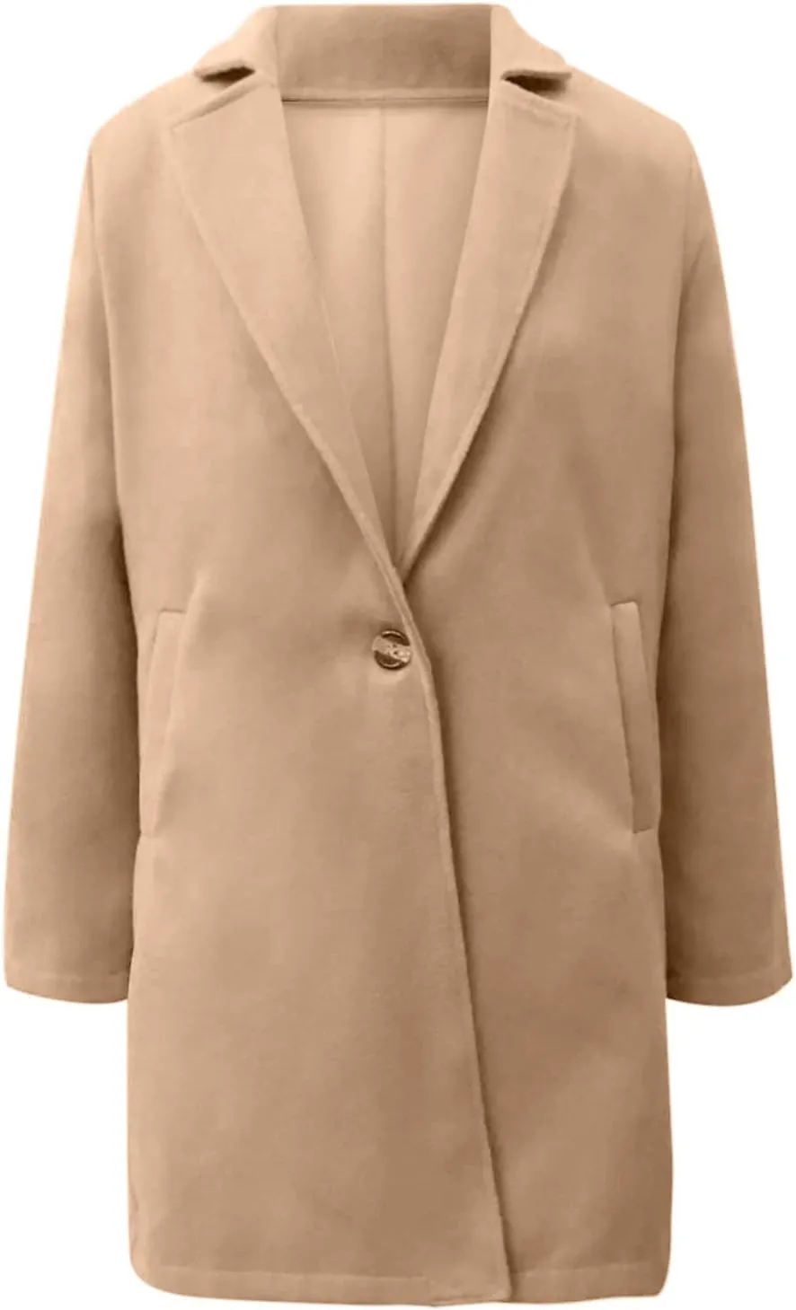 YRAETENM Women's Notched Lapel Wool Pea Coat Casual One Button Long Sleeve Mid-Long Overcoats Warm Trench Coat with Pockets