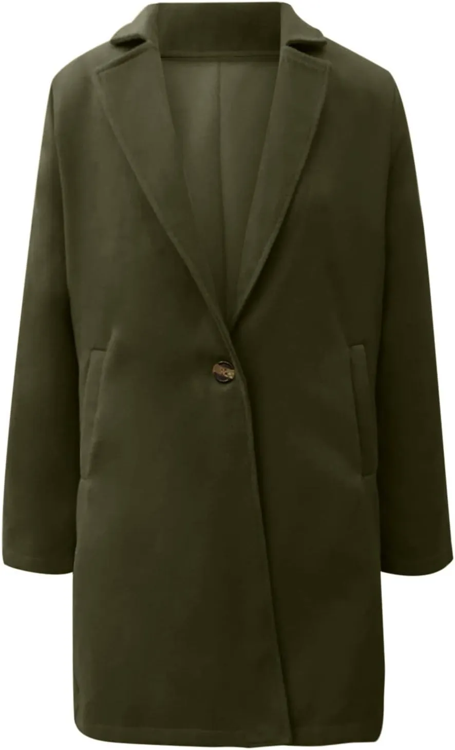 YRAETENM Women's Notched Lapel Wool Pea Coat Casual One Button Long Sleeve Mid-Long Overcoats Warm Trench Coat with Pockets
