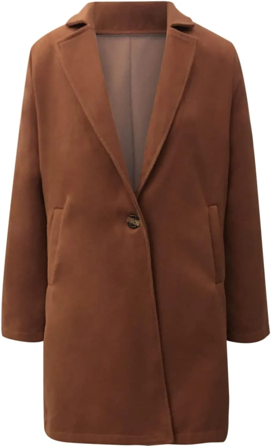 YRAETENM Women's Notched Lapel Wool Pea Coat Casual One Button Long Sleeve Mid-Long Overcoats Warm Trench Coat with Pockets