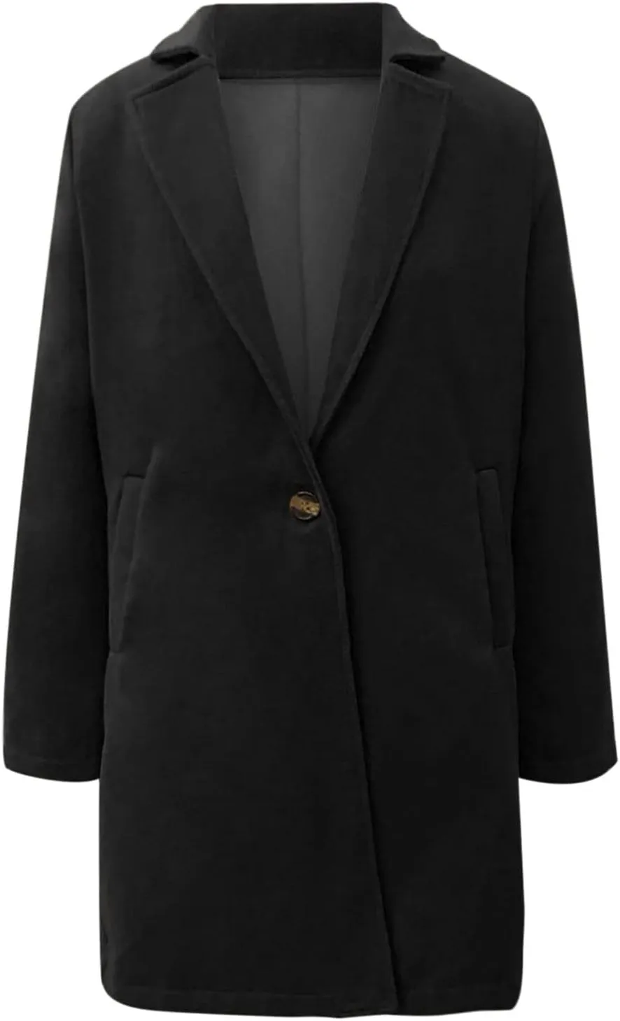 YRAETENM Women's Notched Lapel Wool Pea Coat Casual One Button Long Sleeve Mid-Long Overcoats Warm Trench Coat with Pockets