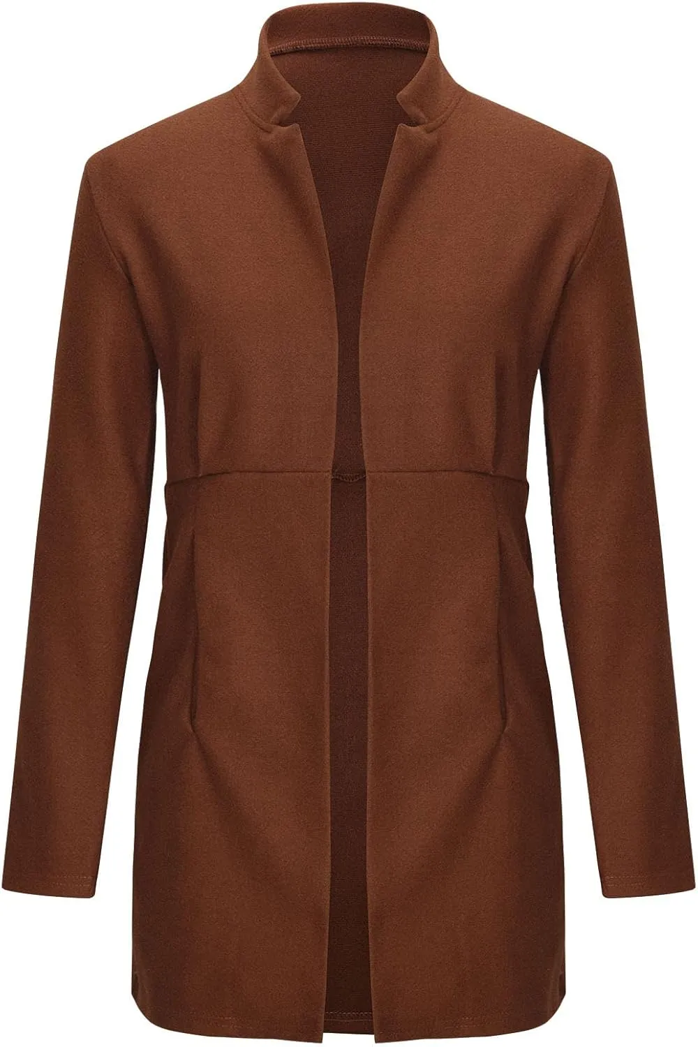 YRAETENM Women's Stand Collar Jacket Fall Winter Warm Wool Blend Pea Coats Slim Fit Business Office Long Cardigan Outwear