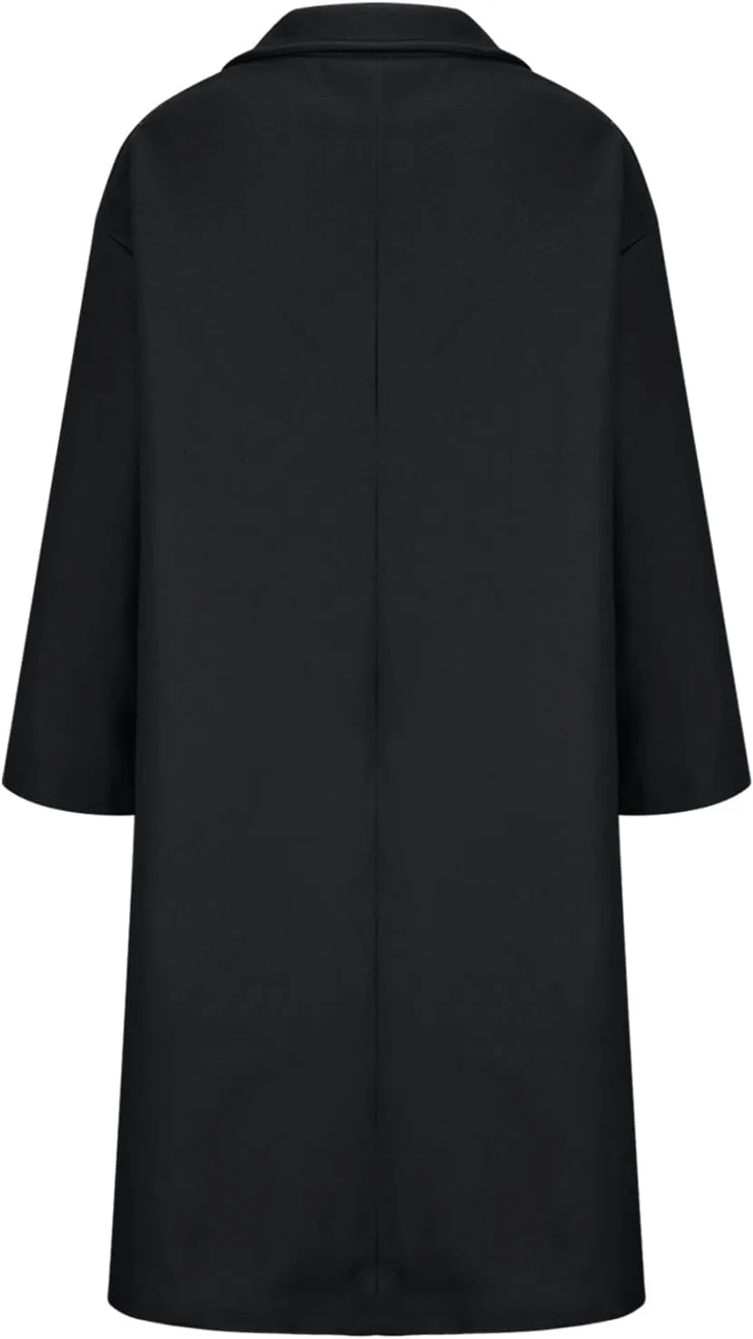 YRAETENM Women's Winter Double Breasted Wool Coat Oversized Notch Lapel Midi Long Pea Coats Dressy Casual Warm Trench Coat