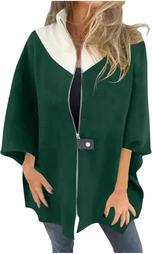 YRAETENM Womens Wool Coat Casual Color Block Stand Collar Trench Coat Fall Winter Lightweight Coatigan Zipper Wool Jackets