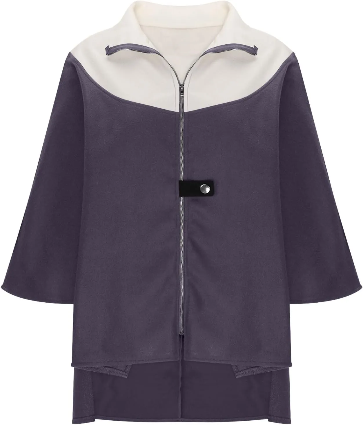 YRAETENM Womens Wool Coat Casual Color Block Stand Collar Trench Coat Fall Winter Lightweight Coatigan Zipper Wool Jackets
