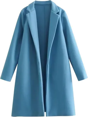 YRAETENM Wool Trench Coat Women Fall Winter Casual Lapel Collar Open Front Long Cardigans Oversized Warm Pea Coats Outwear