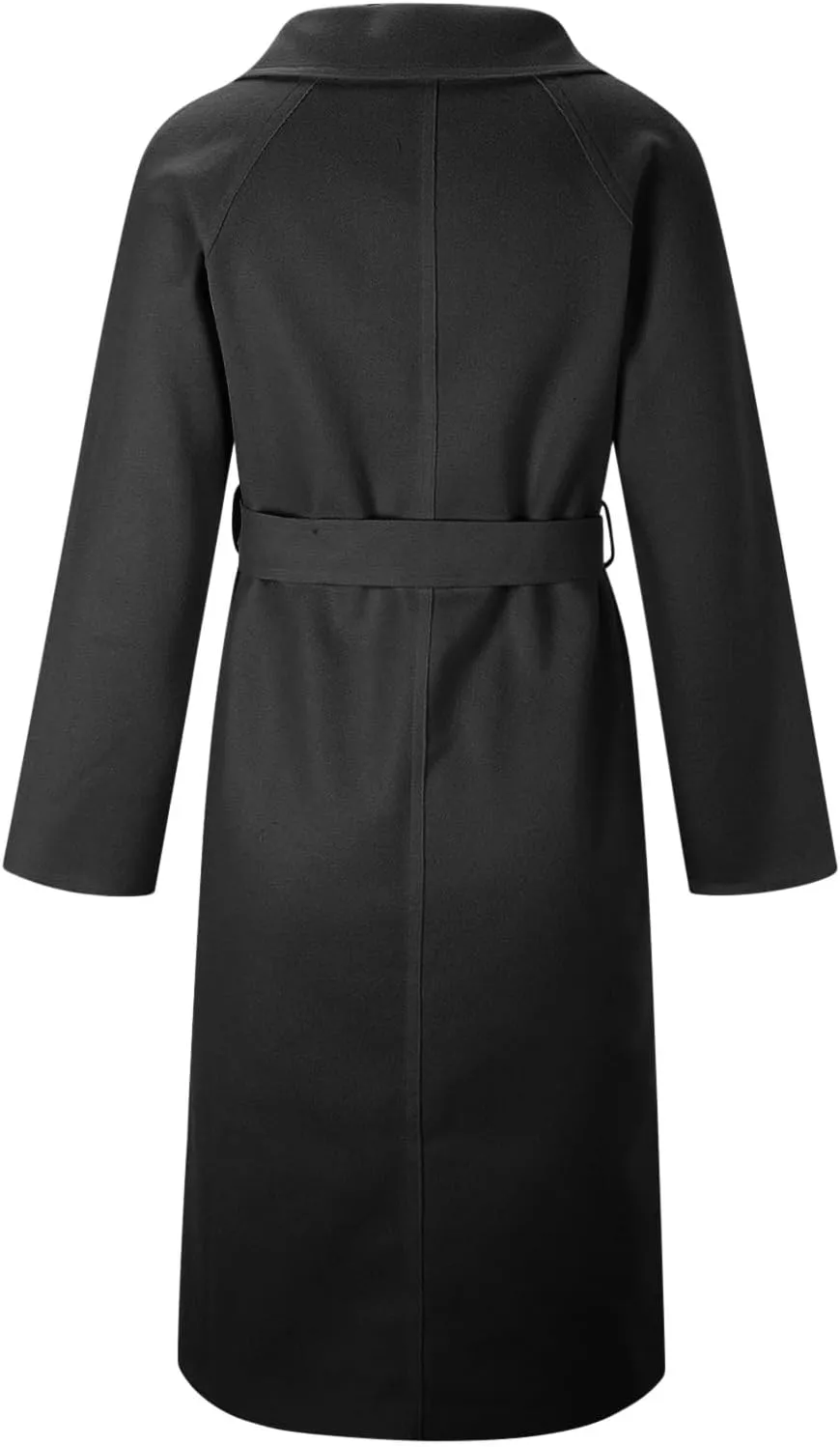 YRAETENM Wool Trench Coats for Women Lapel Collar Double Breasted Pea Coats Winter Casual Thick Mid-Length Outwear with Belt