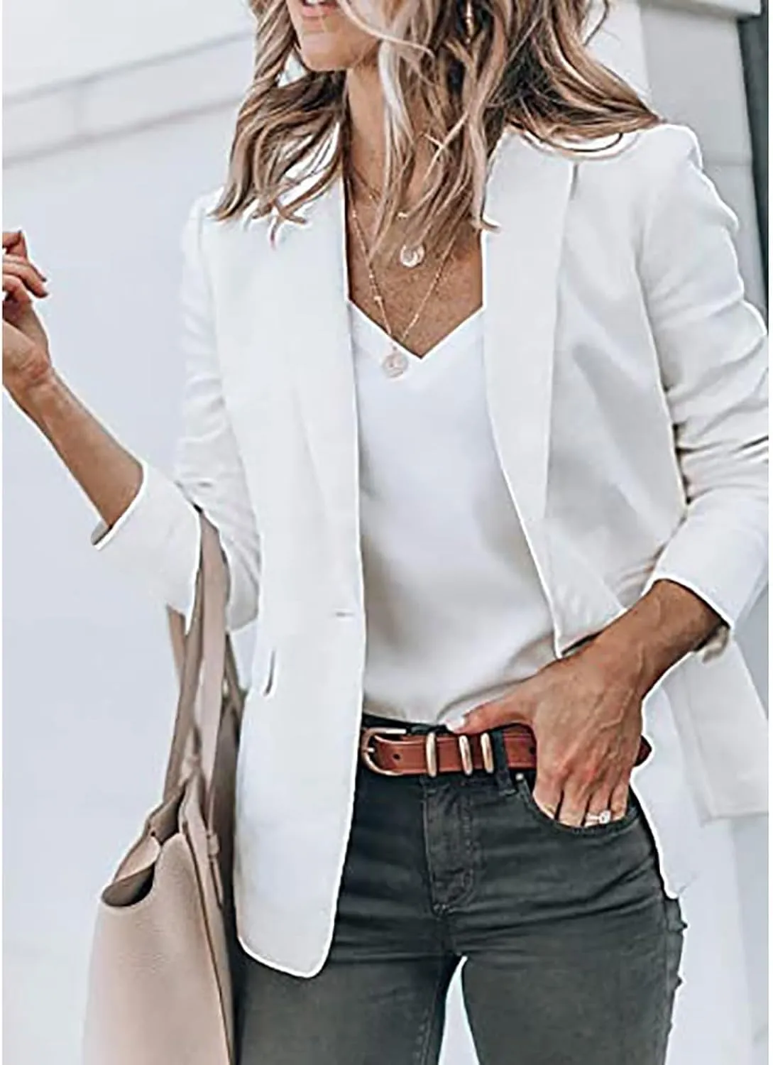 ZEFOTIM Blazer for Women 2024 Casual Oversized Fitted Lapel with Pockets Jacket Long Fashion Trendy Coat