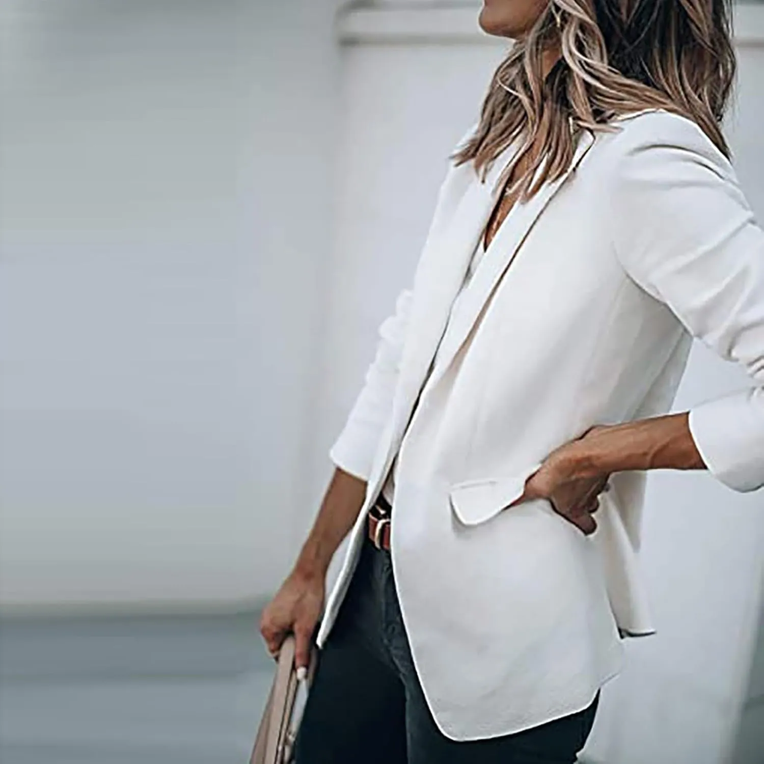 ZEFOTIM Blazer for Women 2024 Casual Oversized Fitted Lapel with Pockets Jacket Long Fashion Trendy Coat