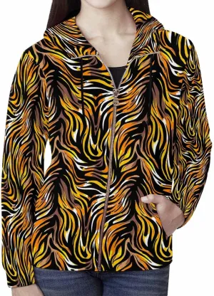 Zip Up Hoodie Women Animal Pattern Women'S Zip Up Hoodie Long Sleeve Hooded Sweatshirts Pockets Jacket Coat