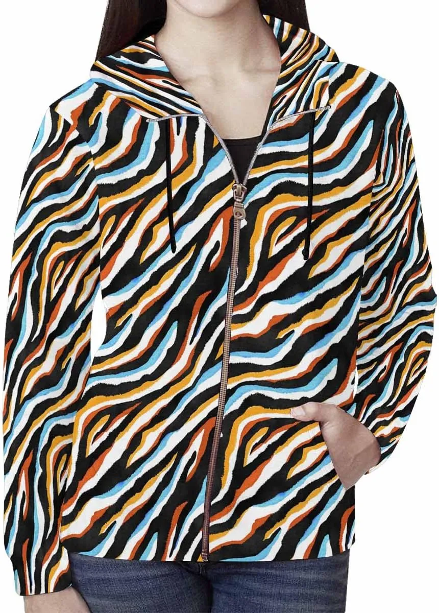 Zip Up Hoodie Women Animal Pattern Women'S Zip Up Hoodie Long Sleeve Hooded Sweatshirts Pockets Jacket Coat