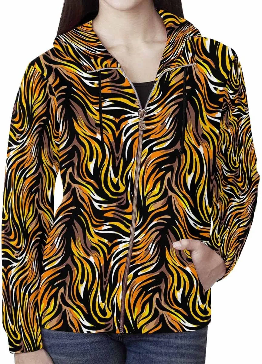 Zip Up Hoodie Women Animal Pattern Women'S Zip Up Hoodie Long Sleeve Hooded Sweatshirts Pockets Jacket Coat