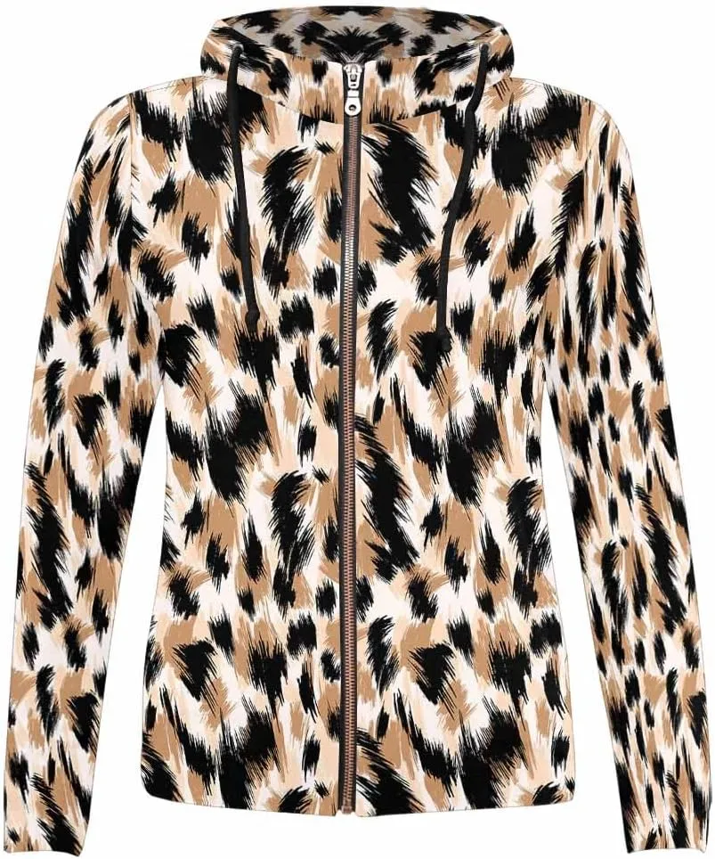 Zip Up Hoodie Women Animal Pattern Women'S Zip Up Hoodie Long Sleeve Hooded Sweatshirts Pockets Jacket Coat