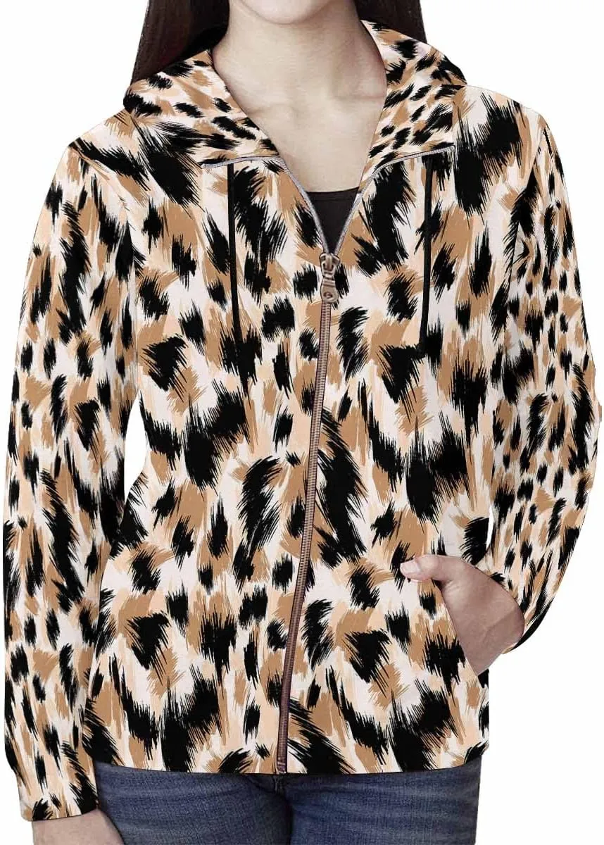 Zip Up Hoodie Women Animal Pattern Women'S Zip Up Hoodie Long Sleeve Hooded Sweatshirts Pockets Jacket Coat