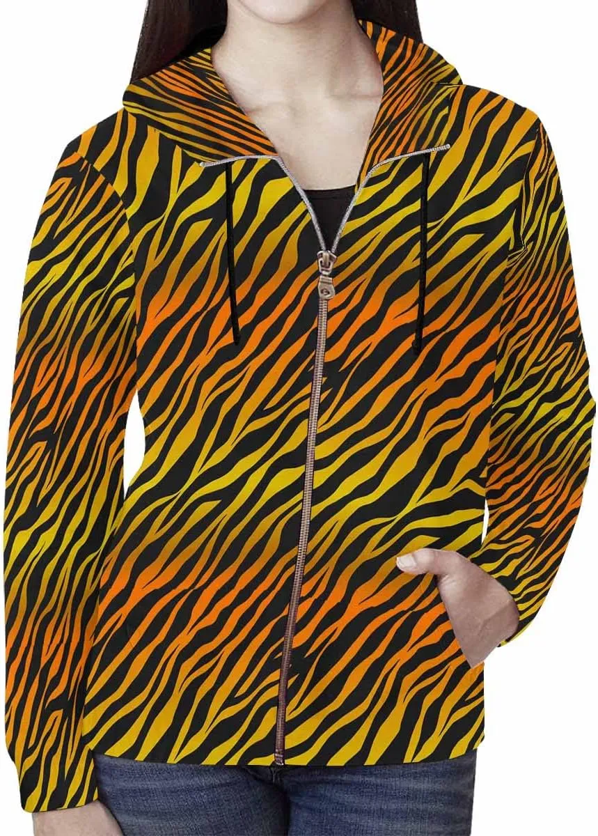 Zip Up Hoodie Women Animal Pattern Women'S Zip Up Hoodie Long Sleeve Hooded Sweatshirts Pockets Jacket Coat