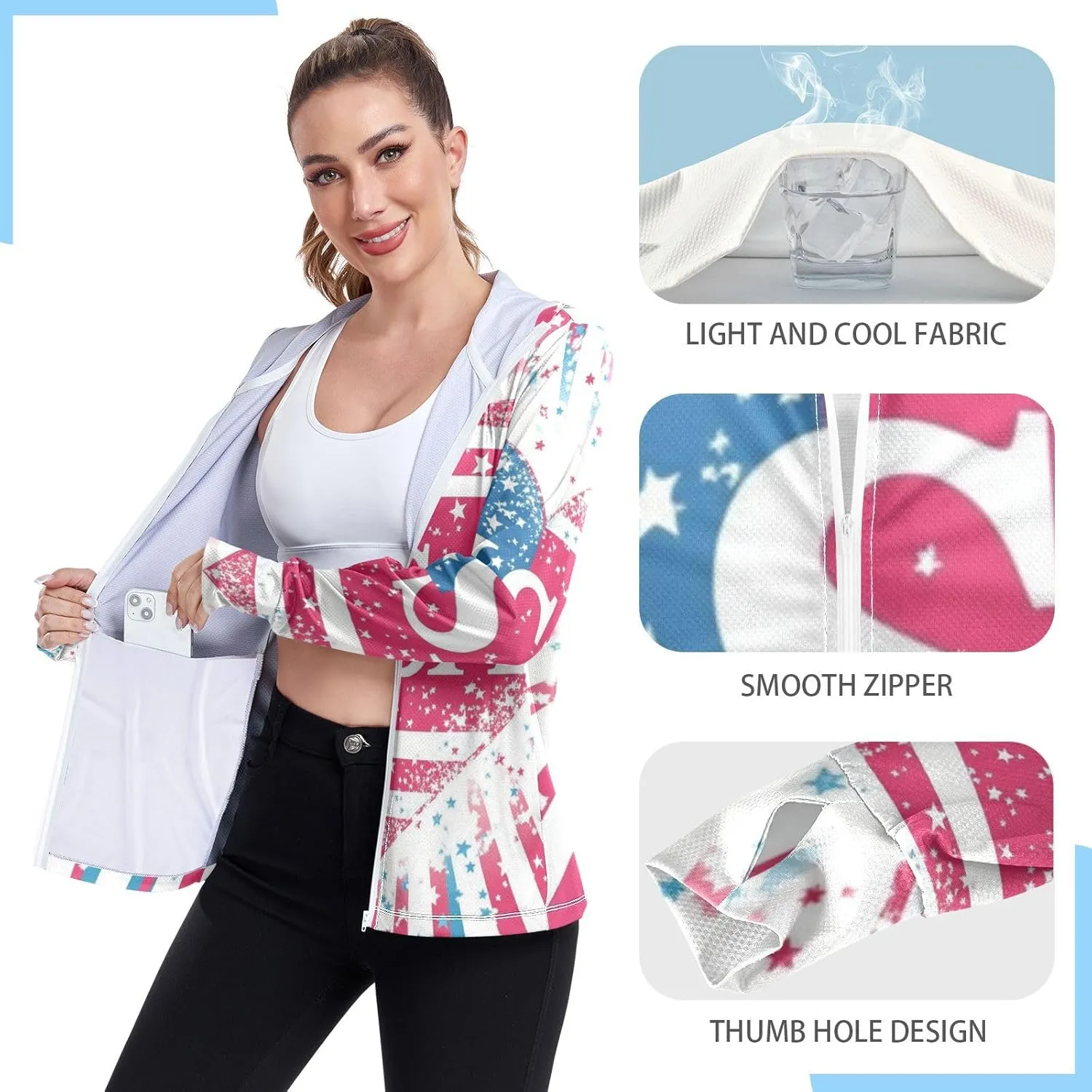 Zip Up Hoodies with Pockets Cool Shirts For Women UPF 50  Protection Zip Up Jacket Hiking Outdoor