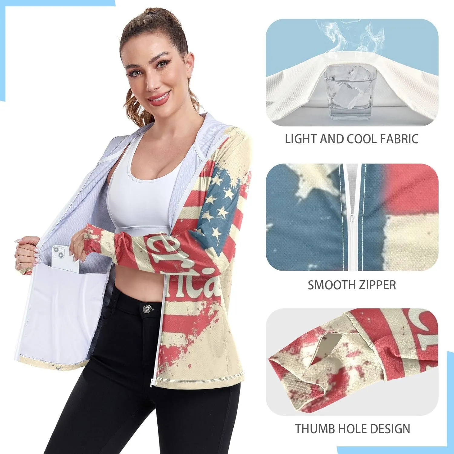 Zip Up Hoodies with Pockets Cool Shirts For Women UPF 50  Protection Zip Up Jacket Hiking Outdoor