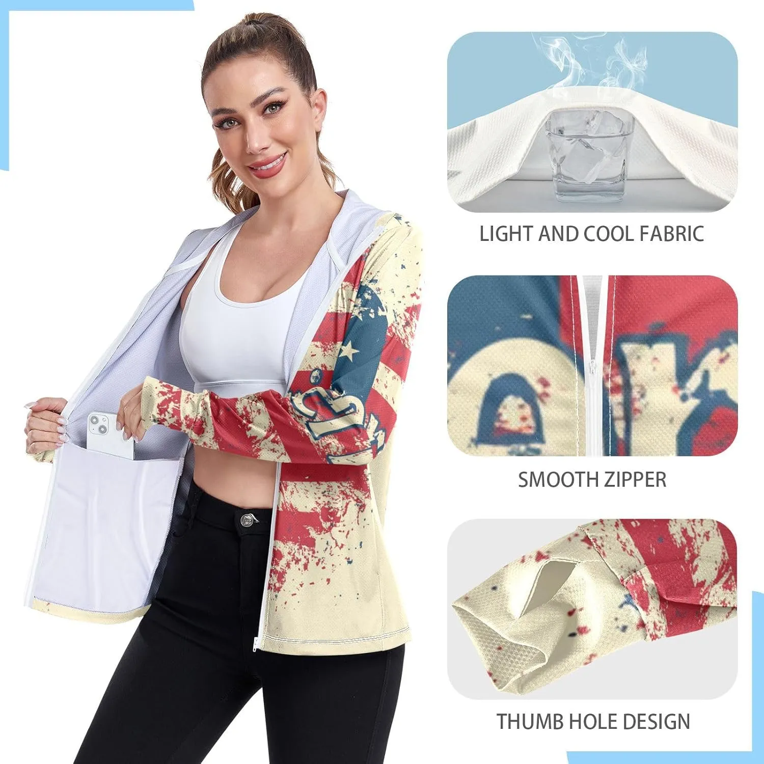 Zip Up Hoodies with Pockets Cool Shirts For Women UPF 50  Protection Zip Up Jacket Hiking Outdoor