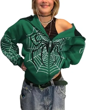 ZKXYFFS Womens Rhinestone Hoodies Y2k Gothic Punk Full Zip Up Over Hoodies Graphic Printed Sweatshirt Cute Oversized Jacket
