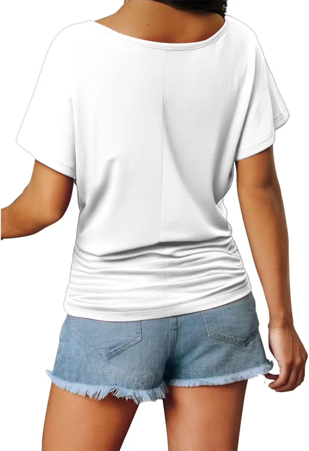 ZWRXW Women's Short Sleeve Shirts V Neck T Shirts for Women Casual Ruched Basic Tunic Tops Cute Soft Tees for Work Business