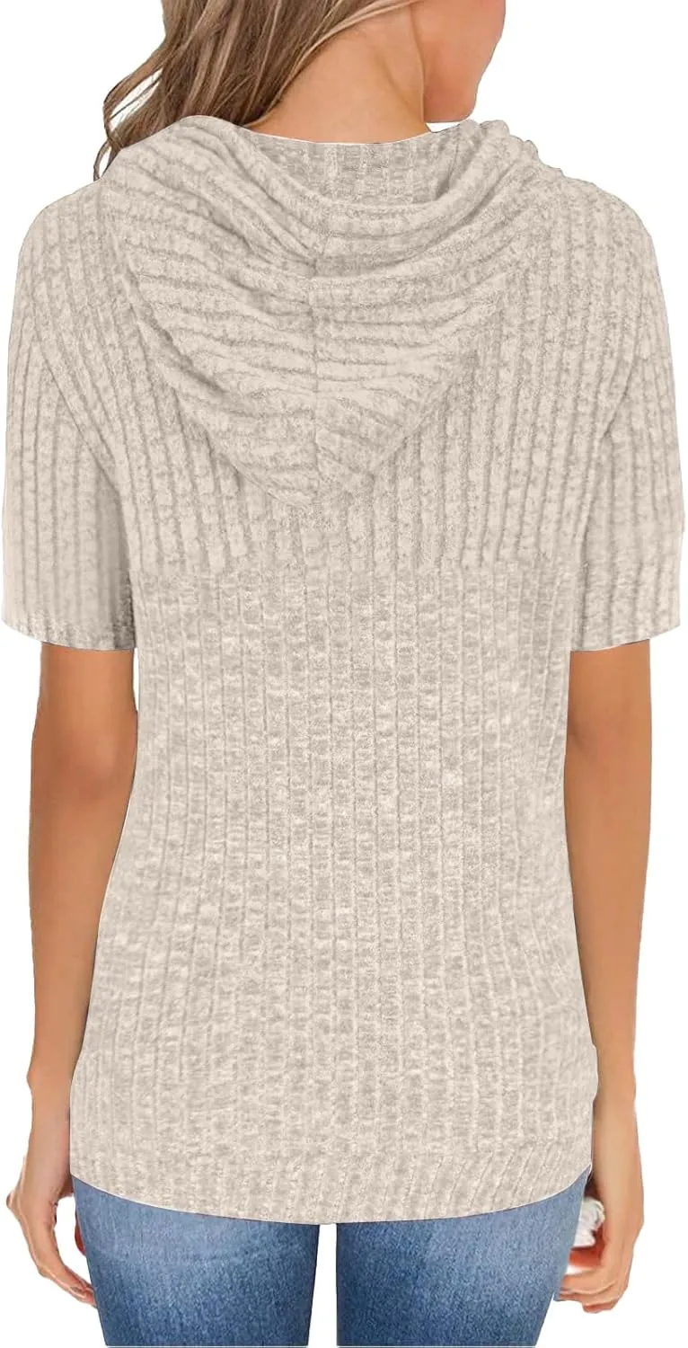 ZWRXW Womens Summer Tops Short Sleeve Cable Knit Sweater Tops Lightweight Fashion Comfortable Hoodies Casual T Shirts Tunics
