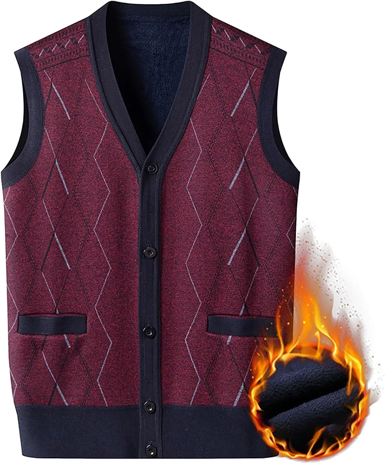 ZYXTIM Mens Sleeveless Sweater Knitted Argyle Vest Vest V-Neck Button Down Lightweight Warm Cozy Cardigan Vest with Pocket