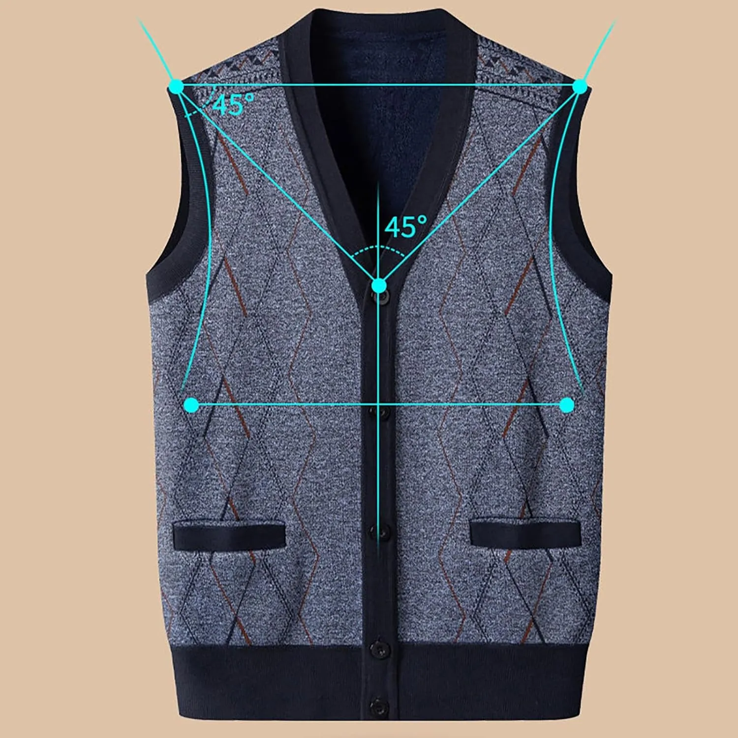 ZYXTIM Mens Sleeveless Sweater Knitted Argyle Vest Vest V-Neck Button Down Lightweight Warm Cozy Cardigan Vest with Pocket