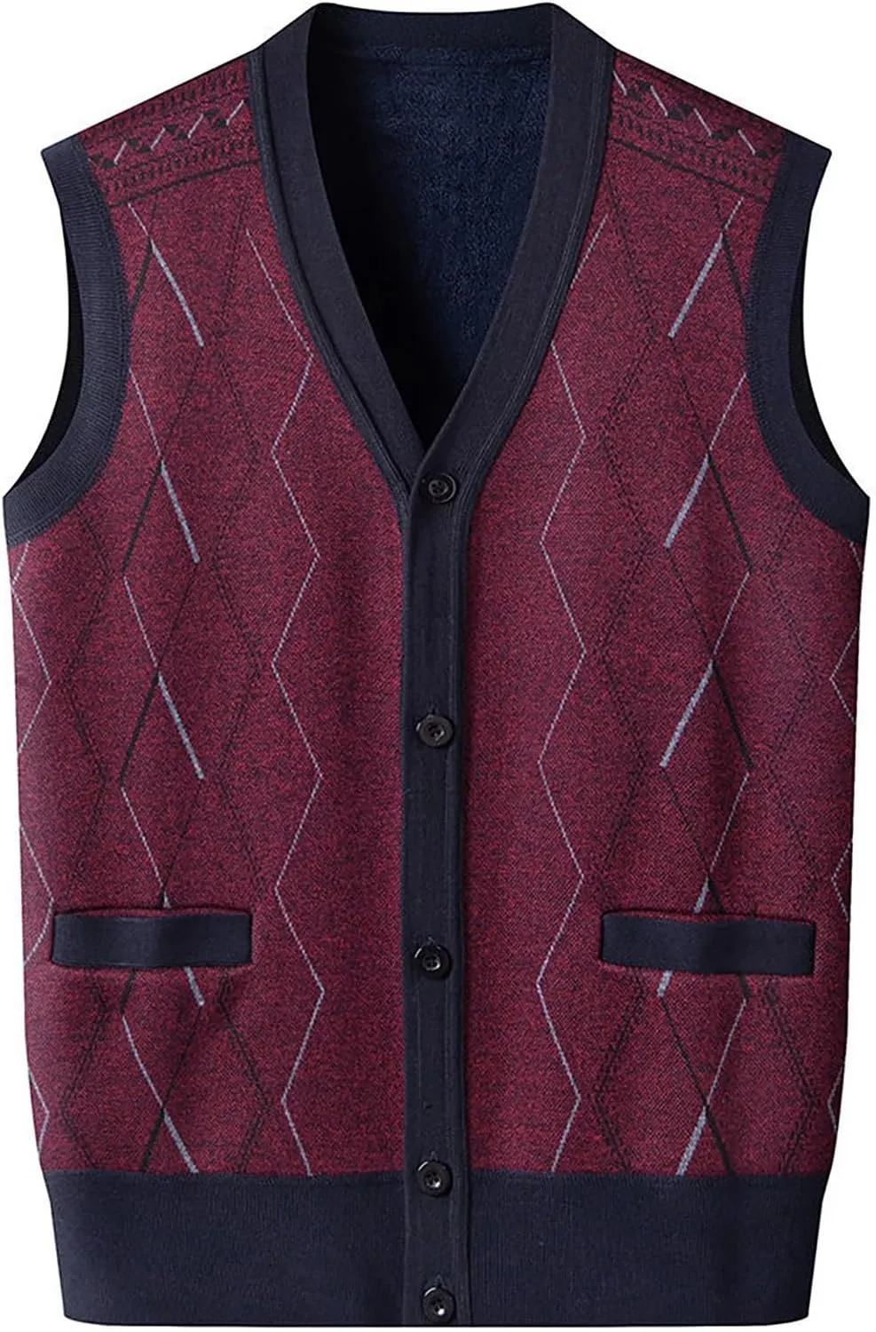 ZYXTIM Mens Sleeveless Sweater Knitted Argyle Vest Vest V-Neck Button Down Lightweight Warm Cozy Cardigan Vest with Pocket